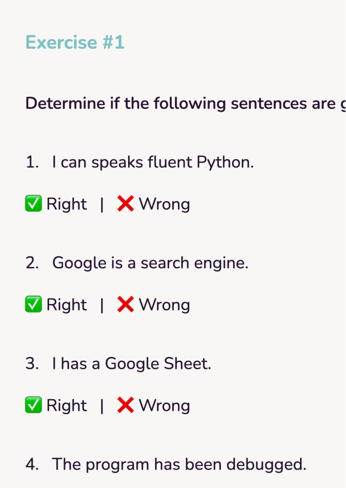 A English true or false grammar exercise